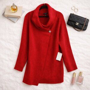 Adrienne Vittadini Red Shawl Collar Sweater Jacket with Decorative Button 3X
